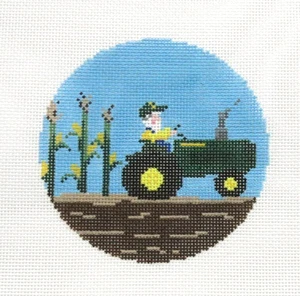 The Gingham Stitchery Santa on Tractor Rd Handpainted Needlepoint Canvas - Picture 1 of 1