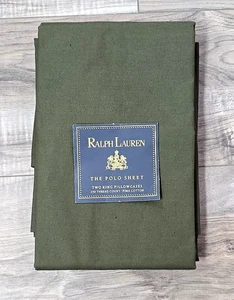 NEW - Vintage Ralph Lauren - The Polo Sheet - Green KING Pima Cotton Pillowcases - Picture 1 of 3