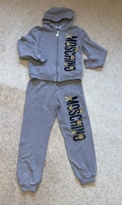 MOSCHINO Kids Unisex Grey Sweatshirt Teddy Bear Logo Zipper HoodTracksuit Age 8 - Picture 1 of 6