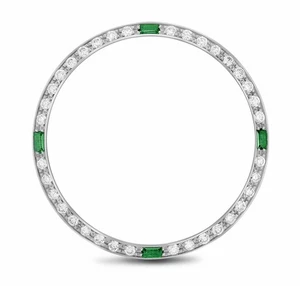 14KW GOLD .90CT BEAD SET NATURAL DIAMOND BEZEL FOR ROLEX 34MM WITH 4 EMERALDS - Picture 1 of 6