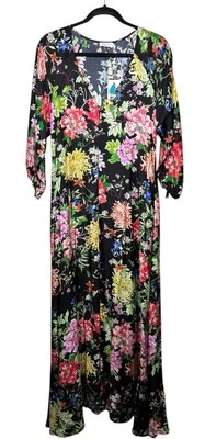 Johnny Was XS Metalli Notte Long Dress Black Floral Maxi Kaftan Coverup $298 - Image 1 of 4
