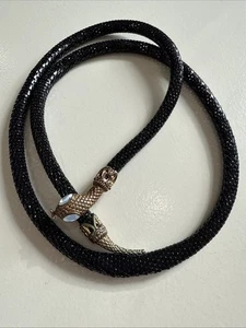 Vintage 70's DL Auld Snake Belt Black Mesh Rhinestones Necklace Bracelet Belt - Picture 1 of 6