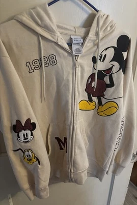 Disney Mickey Mouse Hoodie Zip Up Women’s Size L Ivory 1928 Minnie Pluto Graphic - Image 1 of 4