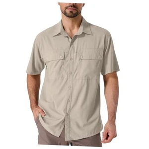 Safari Shirt Men Short Sleeve UPF 50 UV Sun Protection Quick Dry Hiking - Picture 1 of 7
