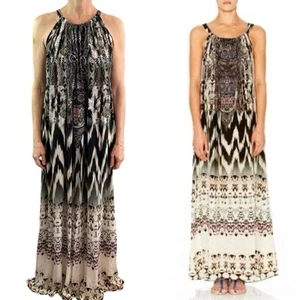 Camilla Size OS 8 10 12 14 16 18 White & Black Silk Drawstring Maxi Dress NWT - Picture 1 of 24