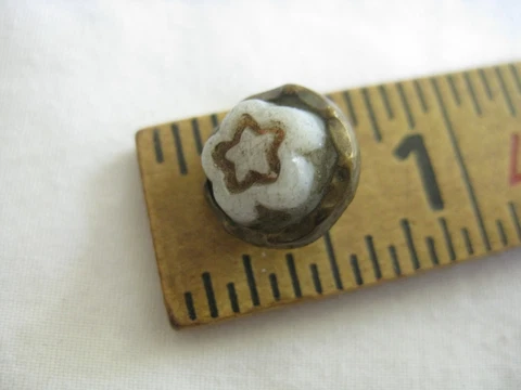 Antique Vintage 1800's Weskit Waistcoat Button 5 Point Star White Glass on Metal Cover