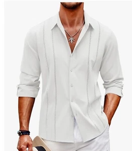 Pre-Owned - Men's White Large Cuban Guayabera shirt casual button down - Picture 1 of 8