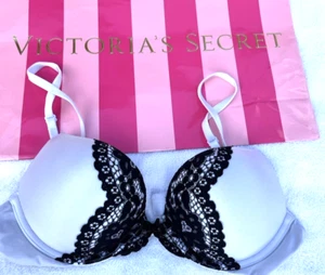 Victoria Secret Miraculous Plunge Bombshell Push Up White/Black Bra 36A - Picture 1 of 4