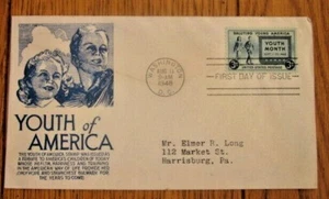 HONORING THE YOUTH OF AMERICA 1948 YOUTH MONTH 1948  BLUE ANDERSON CACHET FDC - Picture 1 of 1