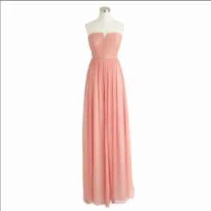 NWT J CREW LONG DRESS SILK CHIFFON FORMAL GOWN PROM 00 OR 4 NADIA CORAL ORANGE - Picture 1 of 7
