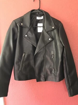 Double Zero womens large faux leather black bomber jacket - Image 1 of 2