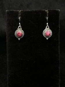 Vintage Sterling Silver Handmade Beautiful Earrings With Faceted Ruby Stone - Picture 1 of 4
