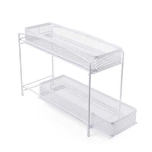 White 2-Tier Pull-Out Spice Organizer, Compact Kitchen Storage Rack - Picture 1 of 9