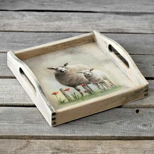 Vassoio vintage in legno 24x24 cm vassoio da portata country shabby vassoio fatto a mano - Foto 1 di 1
