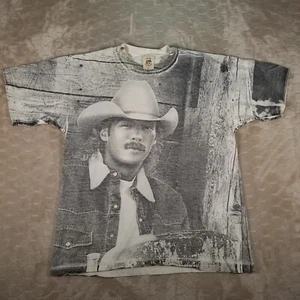 VTG Alan Jackson AOP Shirt Country Music Sz XL Double Sided USA Made Black White - Picture 1 of 14