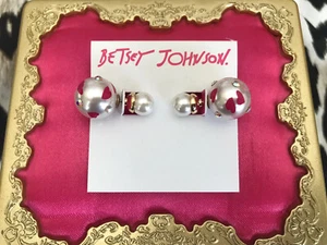 Betsey Johnson Retro Glamouröse Perlenkugel vorne hinten fuchsia rosa Herz AB Ohrringe - Bild 1 von 2
