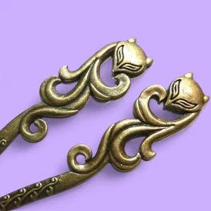 PALITOS DE PELO DE ZORRO BRONCE 1 par kitsune yokai kanzashi moño pin japonés Inari H1 - Imagen 1 de 4