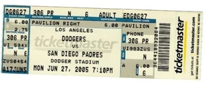 2005 june 27 Dodgers vs San Diego Padres game Full ticket stub Ticketmaster - Picture 1 of 1