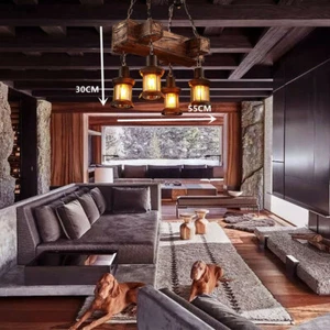 Rustic 4 Heads Chandelier Wood Industrial Ceiling Lamp Pendant Light Fixture USA - Picture 1 of 8