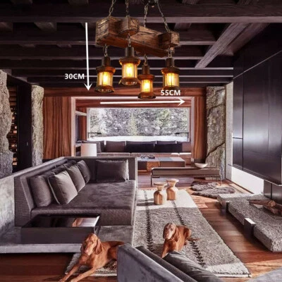 Rustic Chandelier Pendant Lighting Fixture Wooden Ceiling LED Light Hanging Lamp - Image 1 of 4