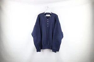 Vtg 90s LL Bean Russell Athletic Mens 2XL Faded Blank Henley Sweatshirt Blue USA - Picture 1 of 8