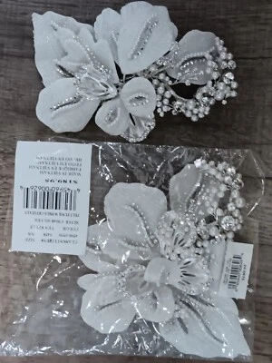 David's Bridal Floral Silver/White Rhinestones/Pearls Hair 2 Clips NWT See Desc - Image 1 of 3
