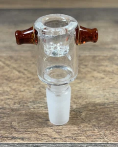 14mm Clear Male Glass Bowl piece built in ashcatcher brown thumb nubs - Picture 1 of 4