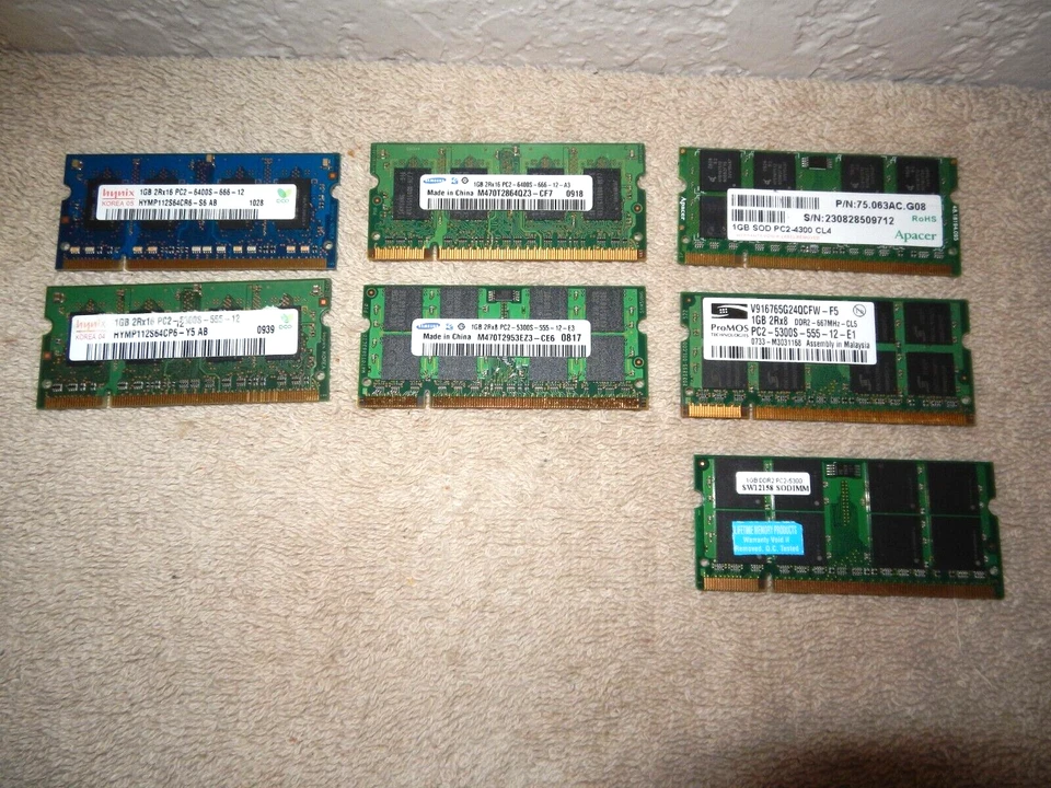 LOT 7GB (7x1GB) Various Brands 1GB PC2-6400 PC2-5300 PC2-4300 Laptop RAM Memory - Image 1 of 1