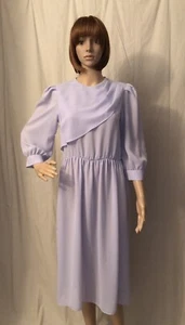 Vintage 1980s Secretary Midi Dress Flowing Lavender Color  Draped Neckline  Med - Picture 1 of 4
