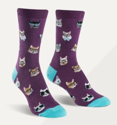 SOCK IT TO ME Smarty Cats Púrpura Para Mujer Calcetines Crew EE. UU. Zapato Talla 5-10 Gato Novedad Foto 1 de 3