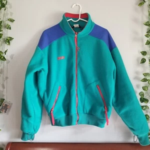 Vtg Columbia 90s Sports Fleece Jacket Full Zip Teal/Turquoise Mens Lrg USA - Picture 1 of 11