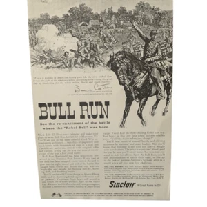 Publicidad publicitaria vintage 1961 Sinclair Oil Bull Run Rebel Yell - Imagen 1 de 4