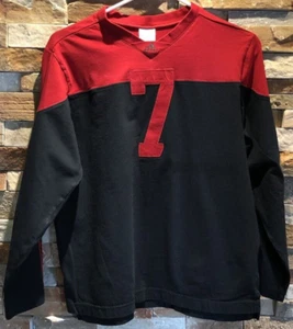Adidas long striped sleeve Tshirt Teen large red black Number 7 logo 100% Cotton - Picture 1 of 13