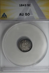 1843  .05 ANACS AU 50 Seated Liberty Half Dime - Picture 1 of 2