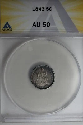1843  .05 ANACS AU 50 Seated Liberty Half Dime - Image 1 of 2