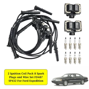 2 Ignition Coil Pack 8 Spark Plugs and Wire Set FD487 SP432 Für Ford Expedition - Bild 1 von 16
