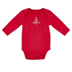 Toddler Bodysuits Long Sleeve Snapshirt My First Christmas 0-3 Mo Outfit 2 Pack - Picture 1 of 4