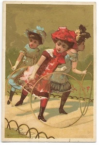 Fillettes Jeu du cerceau - Chromo - Trade card - Imagen 1 de 2