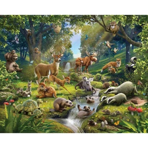 Fototapete Kinderzimmer Tiere des Waldes Tapete Waldtiere Papiertapete Wand Deko - Bild 1 von 1