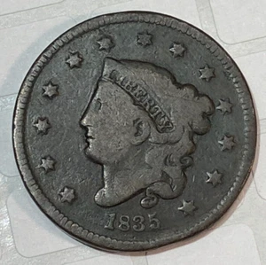 1835 Small 8 & Stars Large Cent Scarce N-13 R-4 VG+ CHRC - Picture 1 of 2