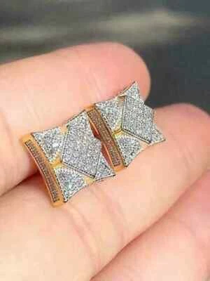 2Ct Lab Created Diamond Men's Stud  Earrings 14k Yellow Gold Finish - Image 1 of 3