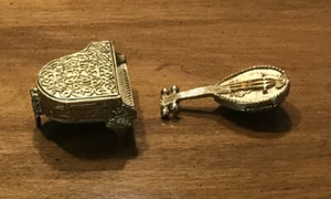 Vintage Avon Baby Grand Piano & Mandolin Filigree Goldtone Perfume Glace Holders - Picture 1 of 4