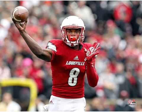 Lamar Jackson Louisville Cardinals Unsigned Jersey Throwing Ball Close Up Photo Cover