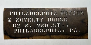 "Philadelphia Notion & Novelty House" Vintage Shipping Crate Stencil Sign 1930's - Picture 1 of 19