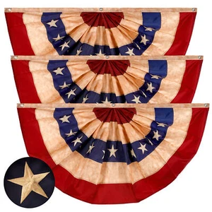 USA Tee gebeizt Plissee Fächer Flagge 3x6 Fuß 3er Pack bestickt Polyester - Bild 1 von 7