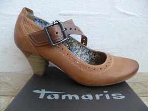 Tamaris Pumps Ballerina Ballerinas Slippers Shoes Brown Leather - Picture 1 of 7