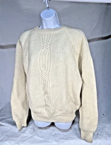 Vintage Neil Martin Womens Sz L Cream Wool Cable Fishermans Pullover Sweater - Picture 1 of 11