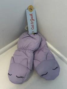 Toddler Girls Lilac Purple Trimmed Black Ribbed Mittens Cat & Jack 12M-24M - Picture 1 of 3