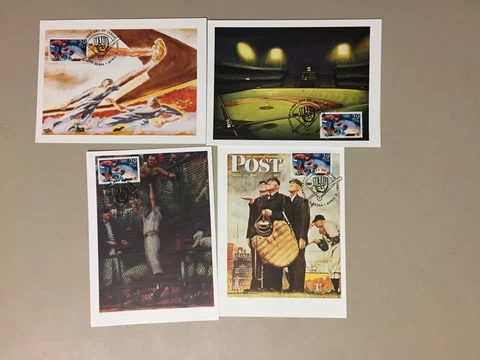 Four BASEBALL fdc-maxi cards using BASEBALL PAINTING Cover