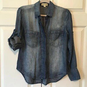 Anthropologie Cloth & Stone modern boho denim chambray top hi low sz XS - Picture 1 of 8